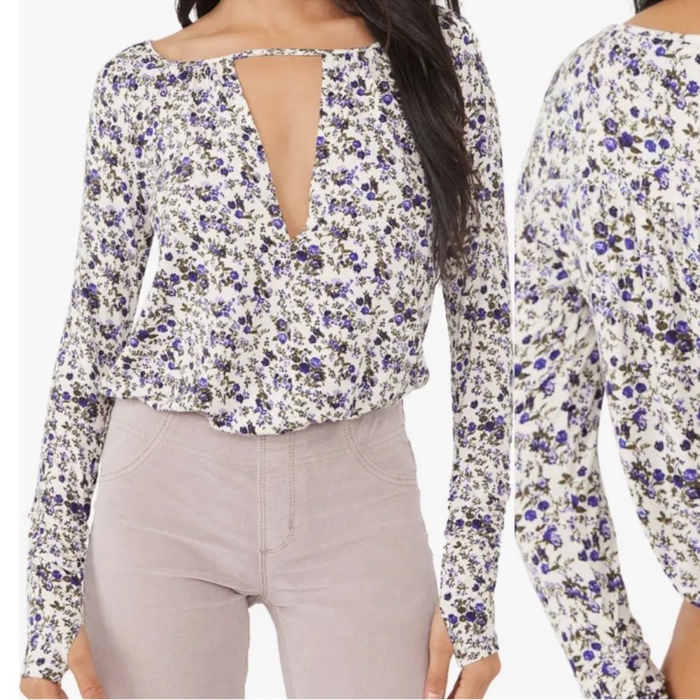 Free People Kaiya Lot (2) Bodysuit Floral Long Sleeve Top